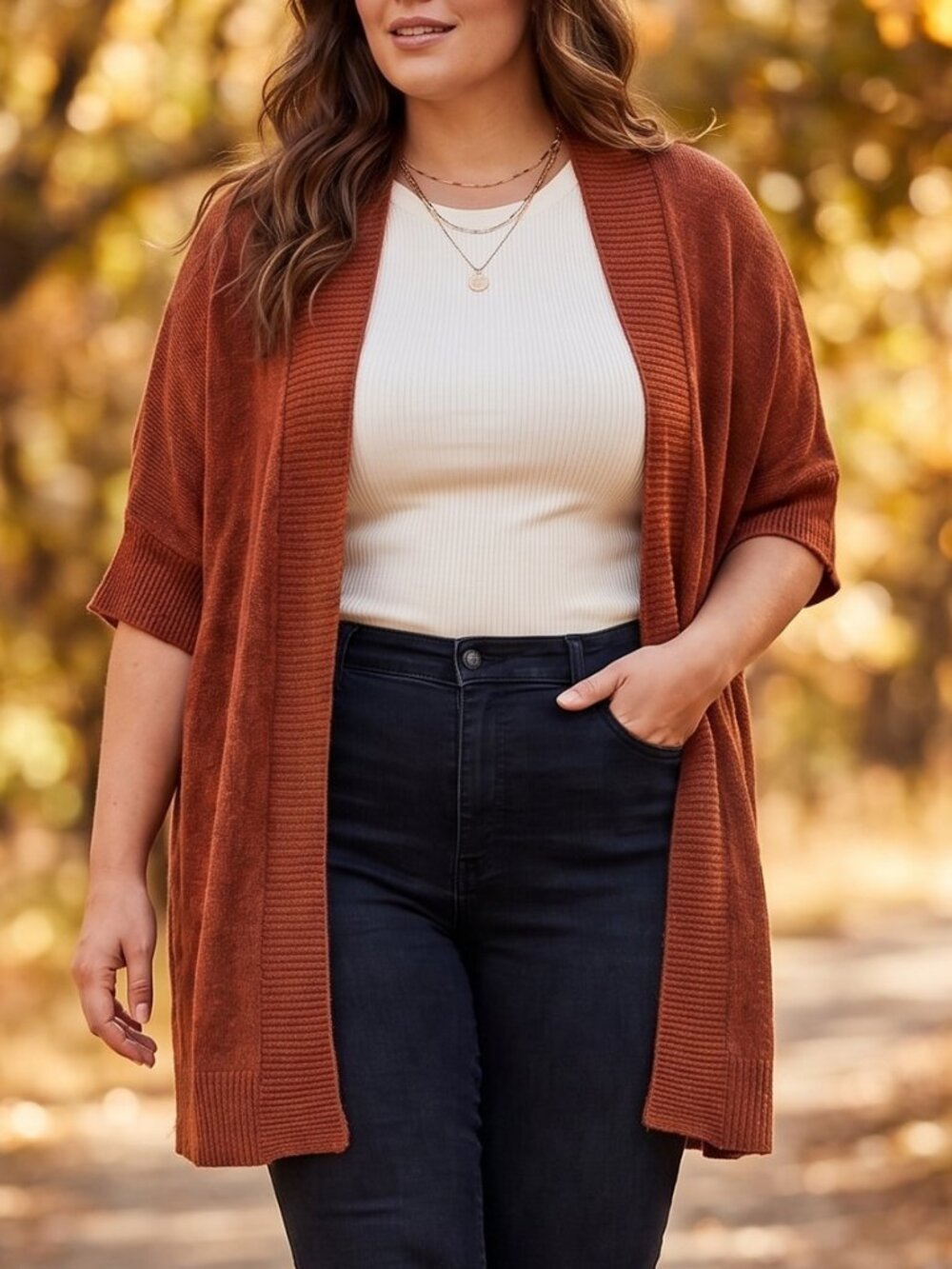 Addition Elle Rust Open Front Cardigan 3/4 Sleeve Plus Size 4X